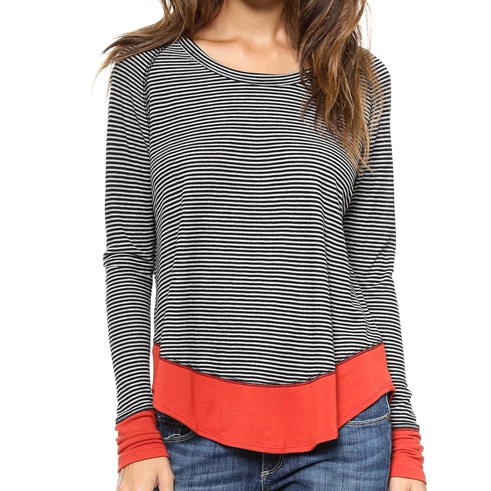 LNA Fallbrook Ribbed Jersey Tee Contrast Hem